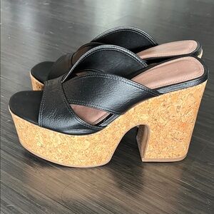 Anthropologie Black Leather Platform Sandals, size 37 (6)